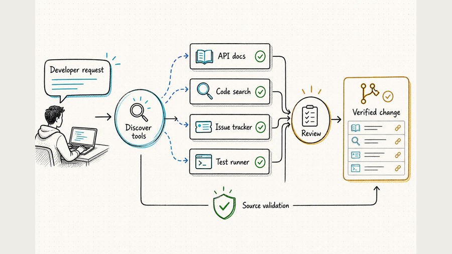 Developer automation agent workflow from tool discovery to a verified change