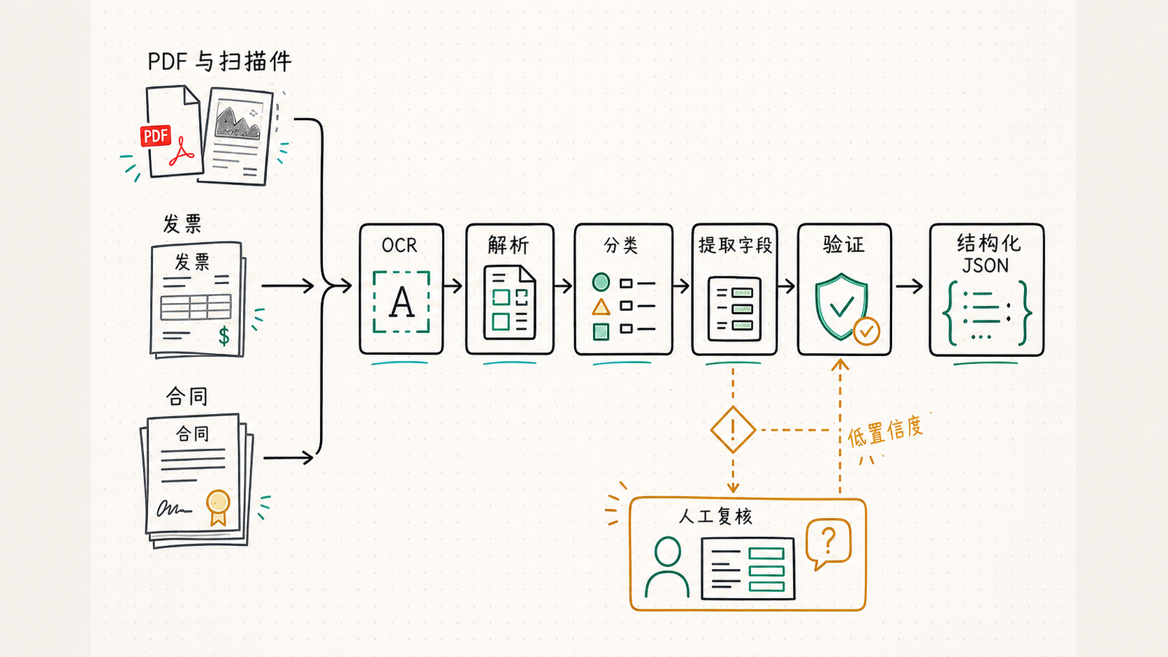 文档处理 Agent 从 OCR 到结构化 JSON 与人工复核的工作流