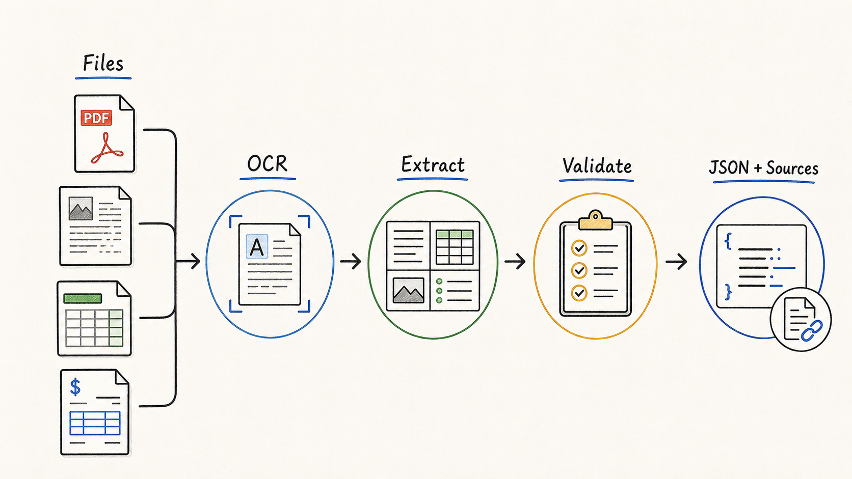 AI document analysis workflow for OCR, extraction, validation, and structured output