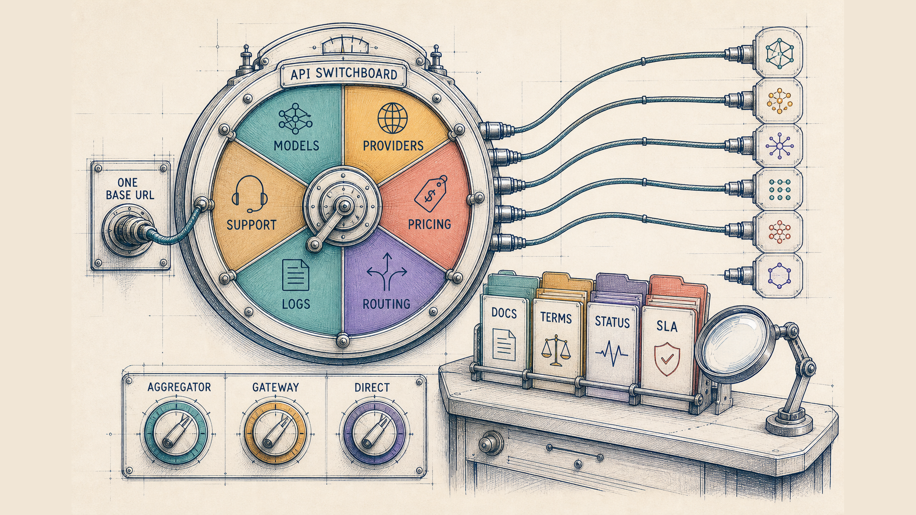 Circular API switchboard and transparency inspection bench for evaluating APIpie alternatives