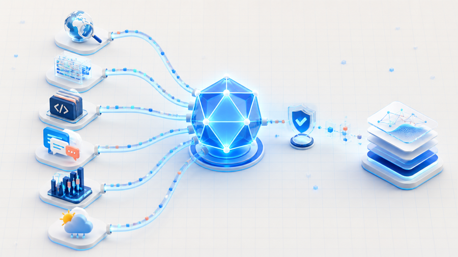 Hermes Agent orchestrating search, extraction, code, messaging, market data, and weather APIs through a verified tool layer