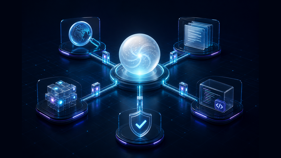 Kimi reasoning core connected through controlled gates to search, documents, data, code, and approved actions