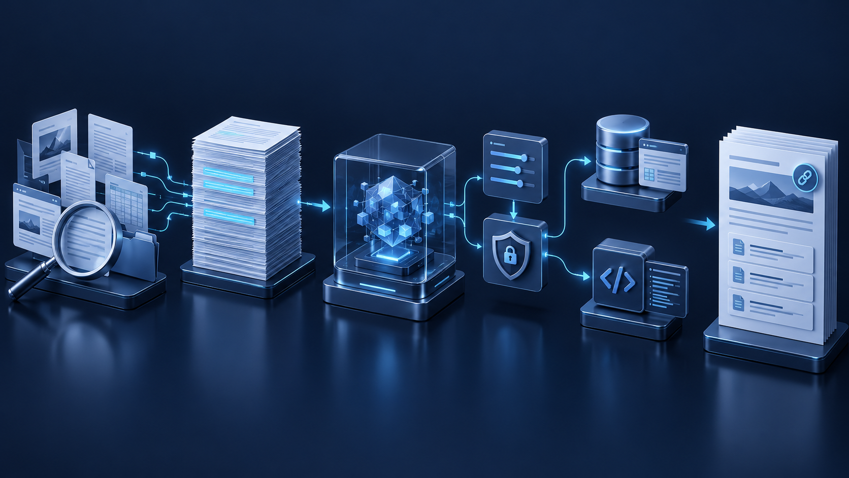 深蓝色 Kimi 工具工作流概念图：AI 助手使用网页研究、长文档分析与经过授权的外部 API，汇总带来源证据的研究报告。