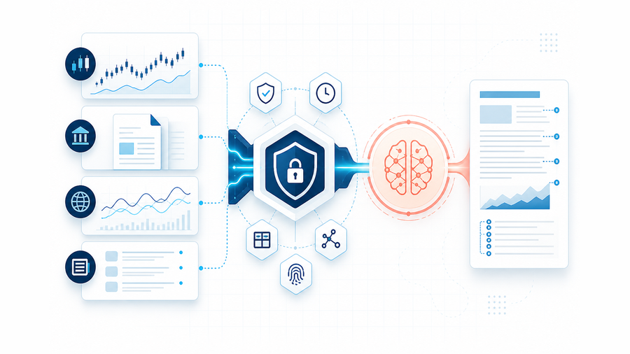 Financial data routed through a controlled tool layer into Claude