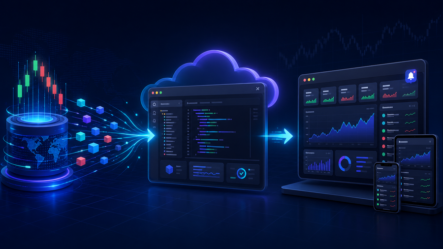 Financial market data flowing through a secure server into a Replit application