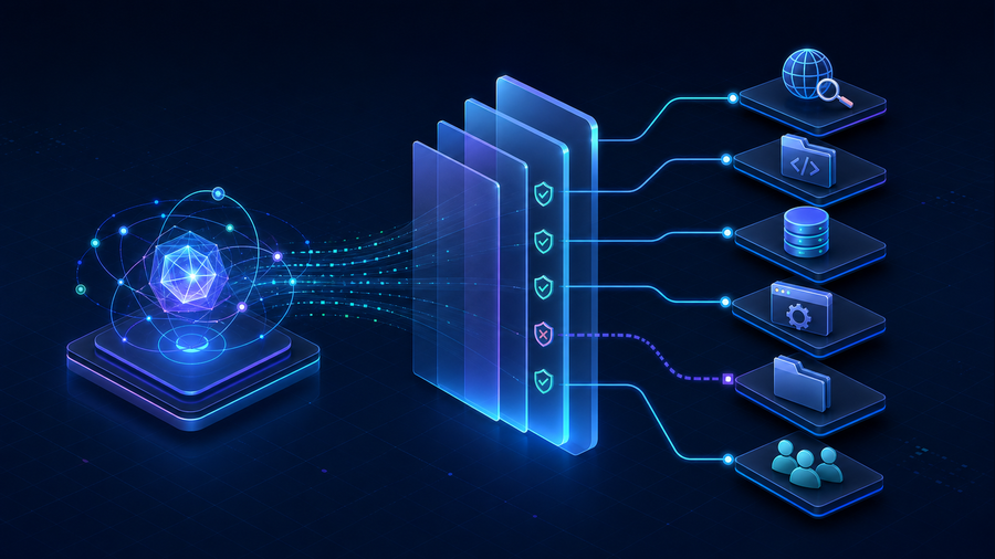 Hermes Agent agent hub connected through permission gates to web, documents, repositories, browser, database, files, memory, and location data