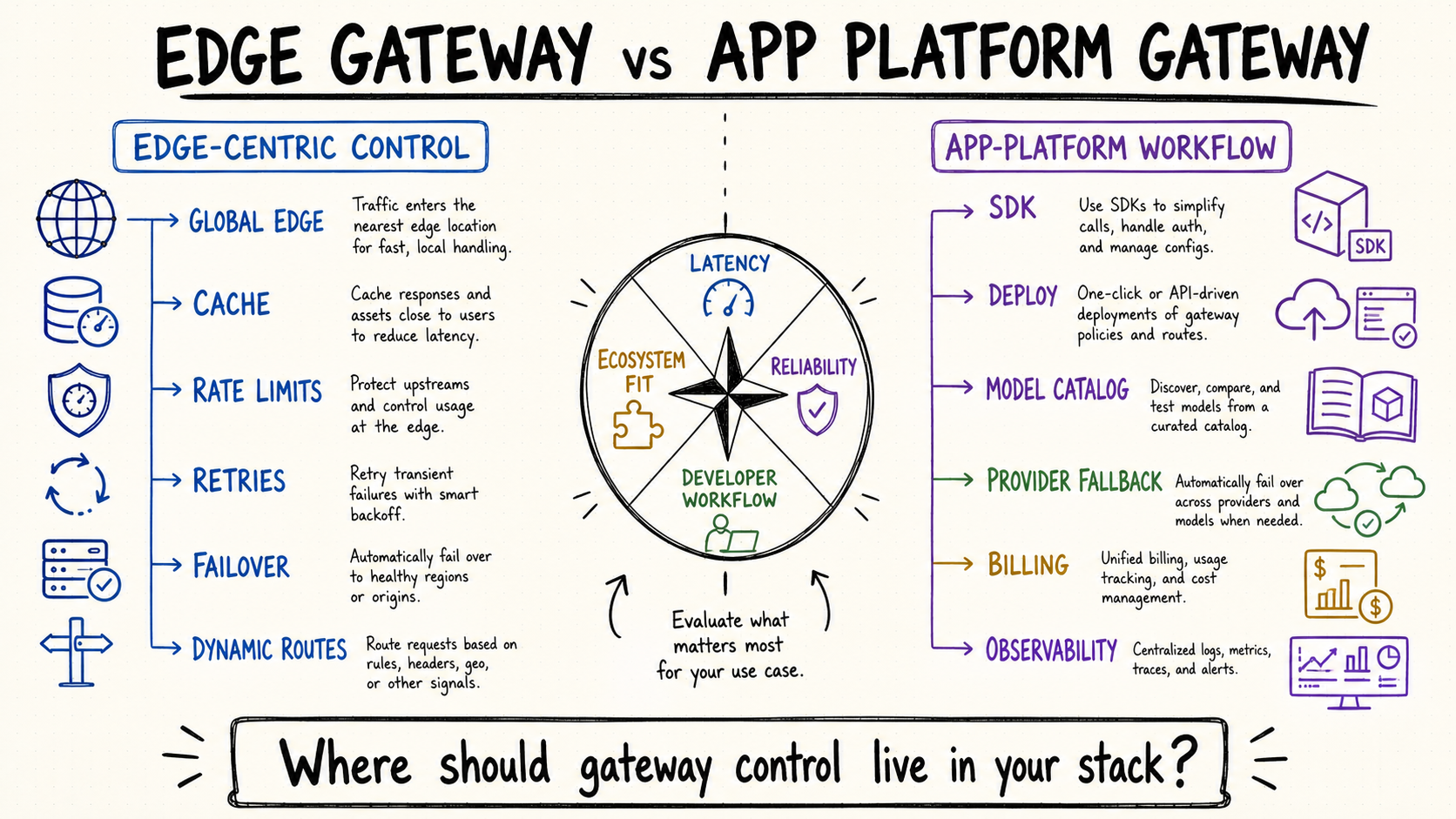 Cloudflare edge-centric control compared with Vercel application-platform AI workflow