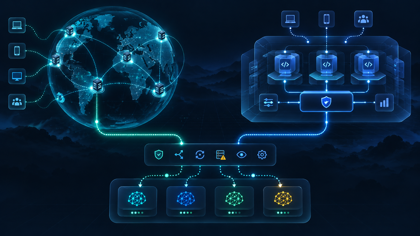 Distributed edge AI gateway compared with an application-platform AI gateway routing to multiple model providers