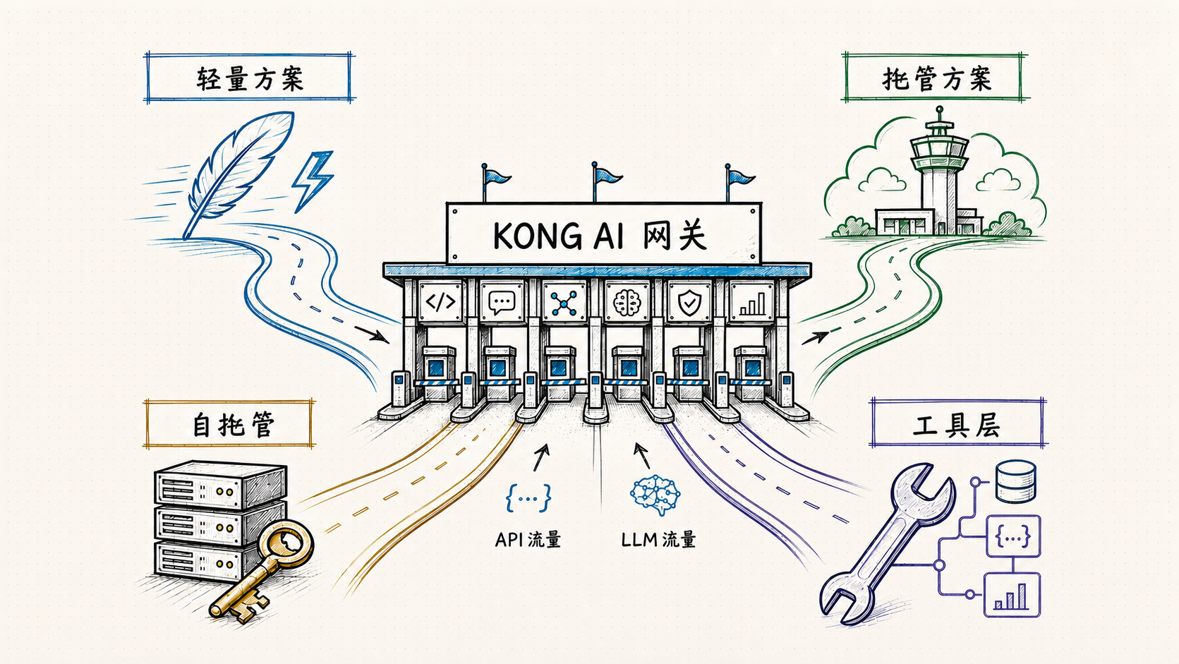 Kong AI 网关替代方案 编辑示意图