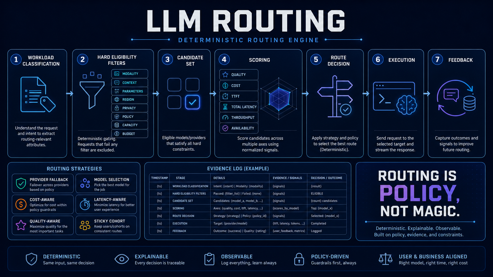 Deterministic LLM routing policy engine