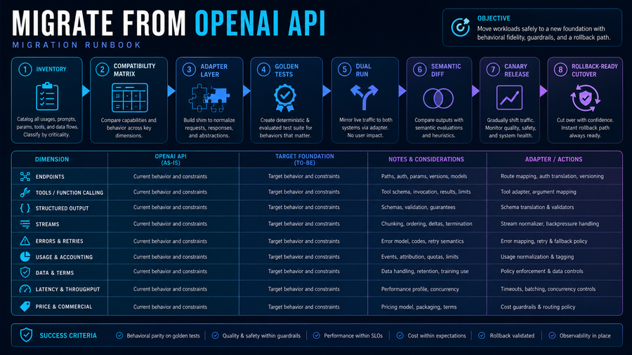 OpenAI API migration runbook from inventory through canary and rollback