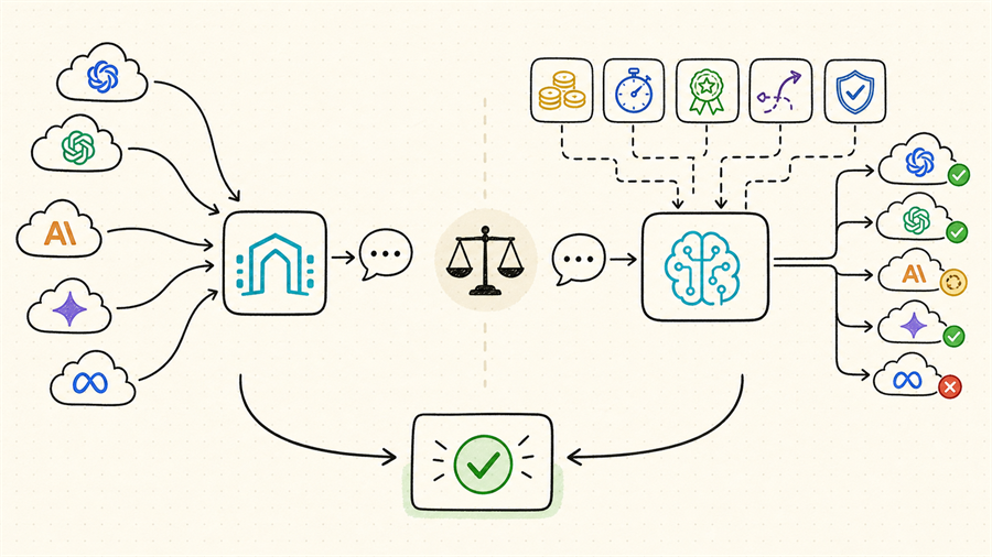 Broad provider marketplace map compared with a precision cost-aware routing studio