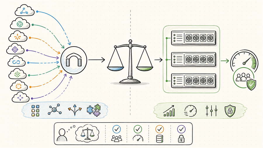 Aggregated model marketplace compared with a hosted inference foundry across breadth and capacity control