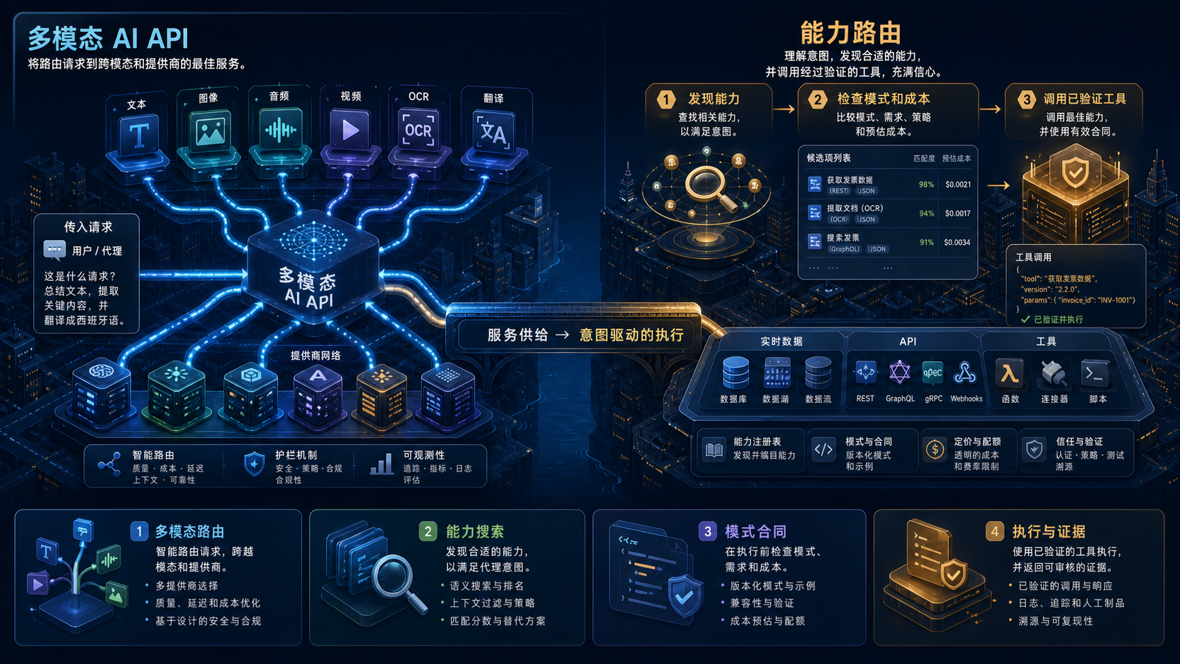 多模态 AI 服务供给连接到能力发现、检查与验证执行