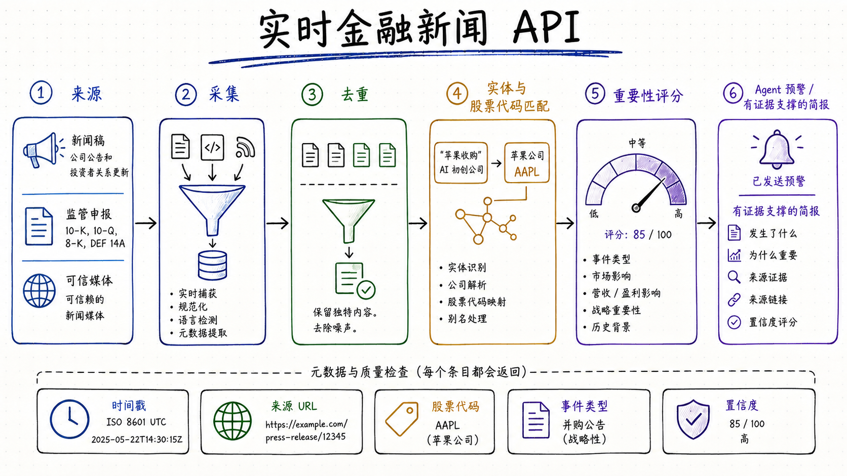 面向 AI Agent 的实时金融新闻 API示意图