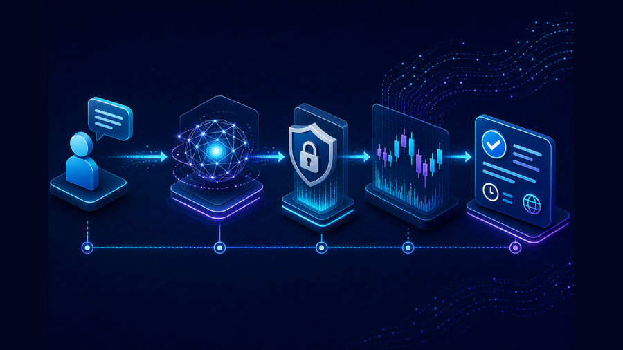 Claude request routed through a secure market-data tool to a timestamped quote