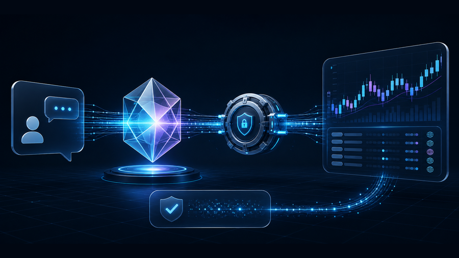 Gemini function calling routes a stock question through a secure tool gateway to current market data
