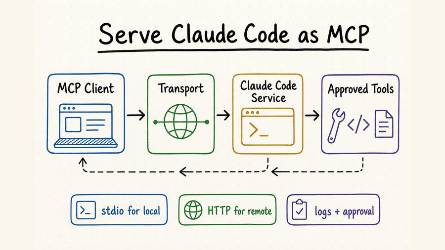 Whiteboard architecture from an MCP client through transport and a Claude Code service to approved tools